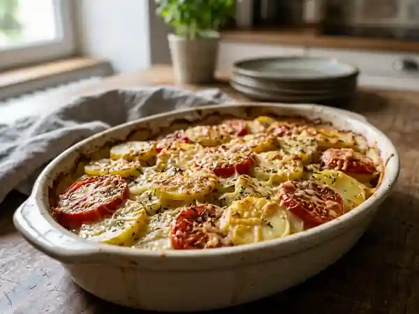 Gratin léger de pommes de terre et tomates fondantes - Photo de présentation