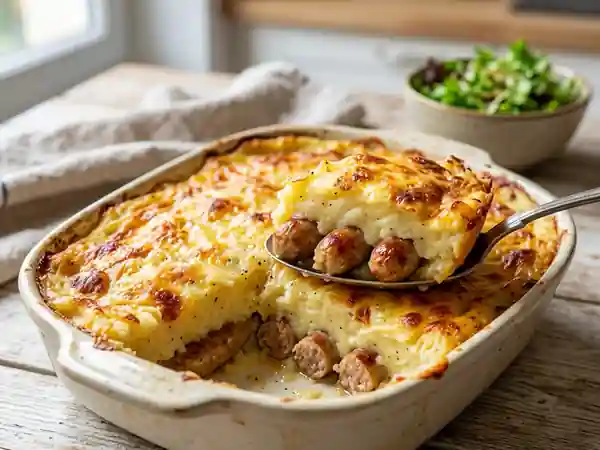 Gratin de chipolatas à la purée muscadée - Photo de présentation