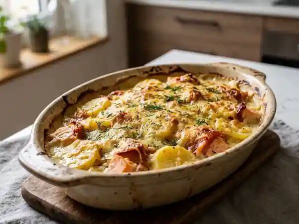Gratin onctueux aux deux saumons et aneth - Photo de présentation