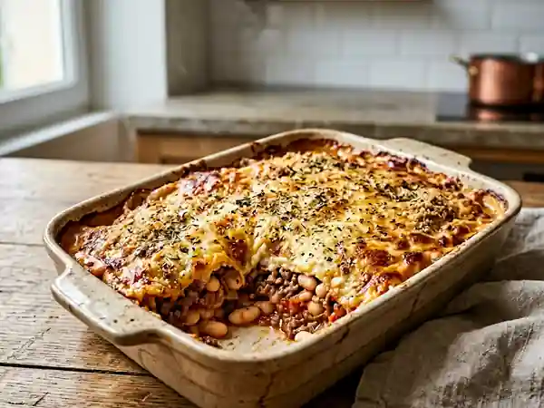 Gratin onctueux haricots blancs et bœuf haché - Photo de présentation