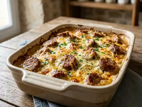 Gratin savoureux d'andouillettes au chèvre frais - Photo de présentation