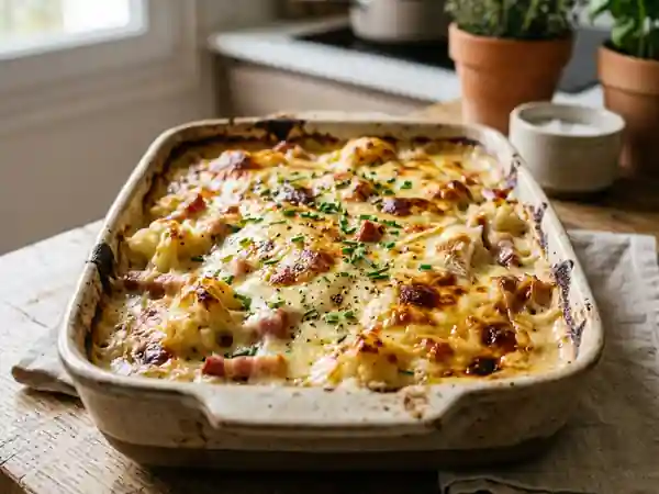 Gratin savoureux de chou-fleur au jambon et reblochon fondant - Photo de présentation