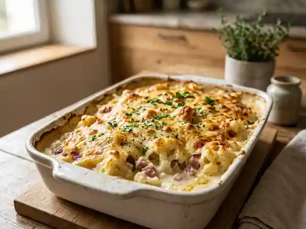 Chou-fleur gratiné au jambon et crème muscadée - Photo de présentation