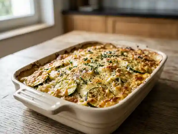 Gratin savoureux de courgettes au riz fondant - Photo de présentation
