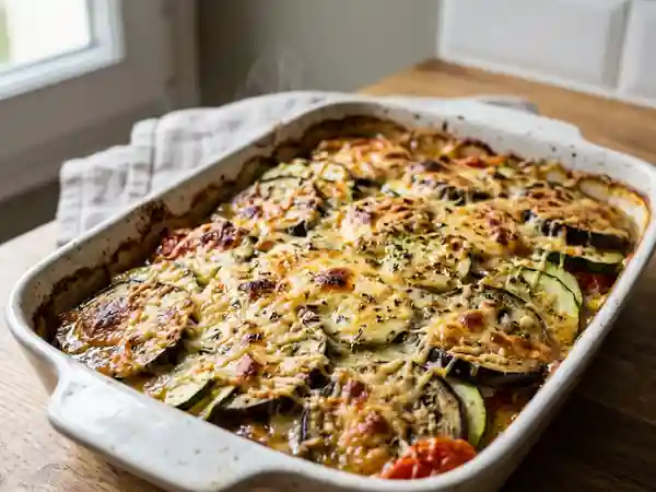 Gratin savoureux de courgettes et aubergines à la provençale - Photo de présentation