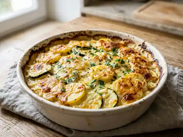 Gratin savoureux de courgettes et pommes de terre pour une personne - Photo de présentation