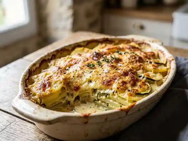 Gratin savoureux de courgettes et pommes de terre pour une personne - Photo de présentation