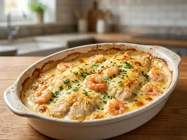 Gratin de soles aux crevettes et crème onctueuse - Photo de présentation