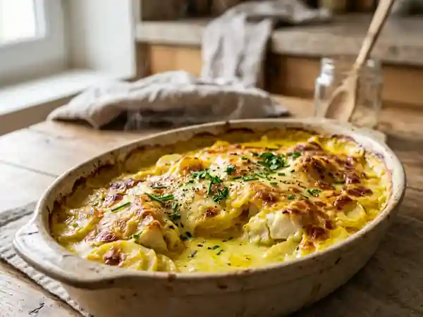 Gratin de poisson fondant au curcuma doré - Photo de présentation