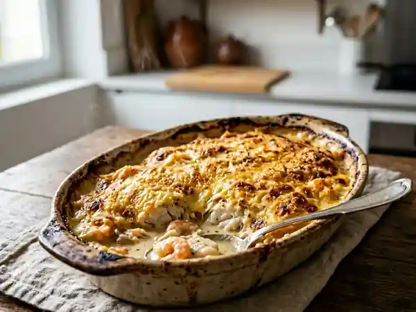 Gratin de poisson et crevettes onctueux - Photo de présentation