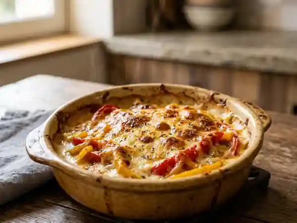 Gratin savoureux de poivrons au four pour une personne - Photo de présentation