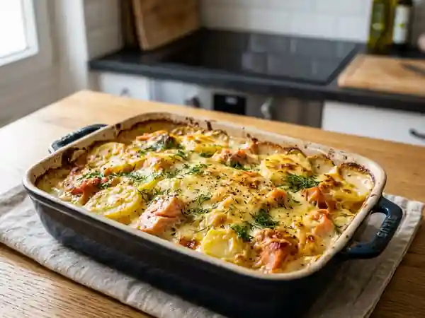 Gratin savoureux de pommes de terre aux deux saumons - Photo de présentation
