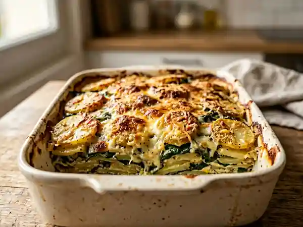 Gratin fondant pommes de terre et épinards - Photo de présentation