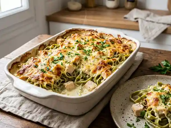 Gratin de tagliatelles au poulet crémeux - Photo de présentation