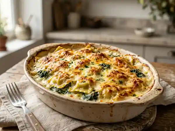 Ravioles gratinées aux épinards et crème onctueuse - Photo de présentation