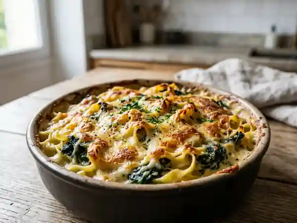 Gratin de tagliatelles fondantes aux épinards - Photo de présentation