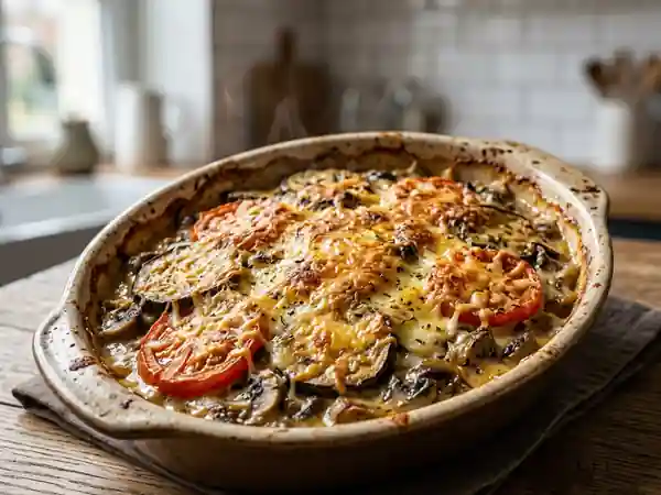 Gratin onctueux aubergines et champignons - Photo de présentation
