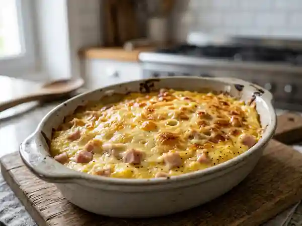 Polenta crémeuse gratinée au jambon et fromage - Photo de présentation
