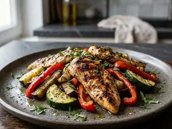 Grillade de poulet aux légumes du soleil : recette savoureuse et facile - Photo de présentation
