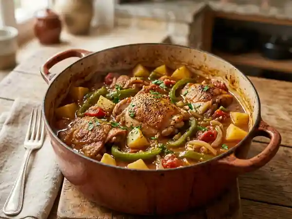 Guisado de poulet fondant aux pommes de terre - Photo de présentation