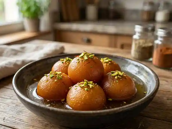 Gulab Jamun : Boulettes Indiennes Fondantes au Sirop Épicé - Photo de présentation