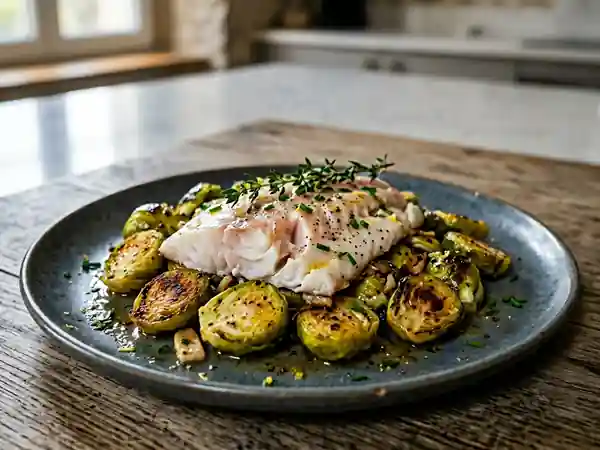 Haddock fondant aux choux de Bruxelles sautés - Photo de présentation