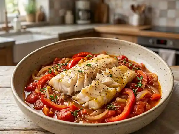 Haddock fondant au confit de poivrons - Photo de présentation