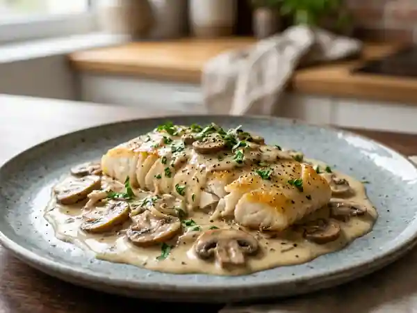 Haddock fondant, sauce onctueuse aux champignons - Photo de présentation