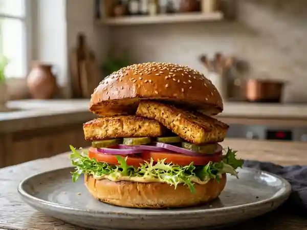 Hamburger végétarien au tofu savoureux - Photo de présentation