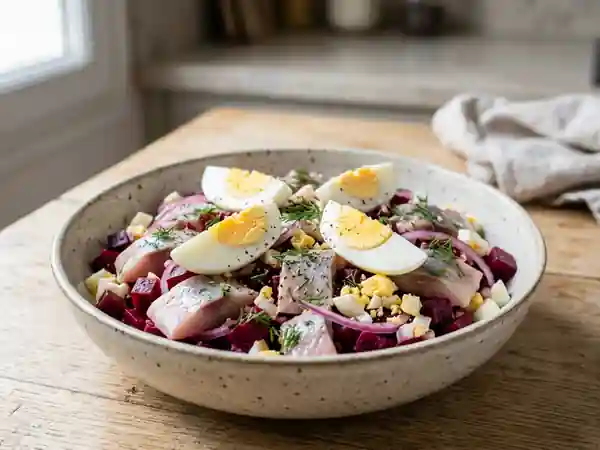 Salade scandinave hareng, betterave et œuf - Photo de présentation
