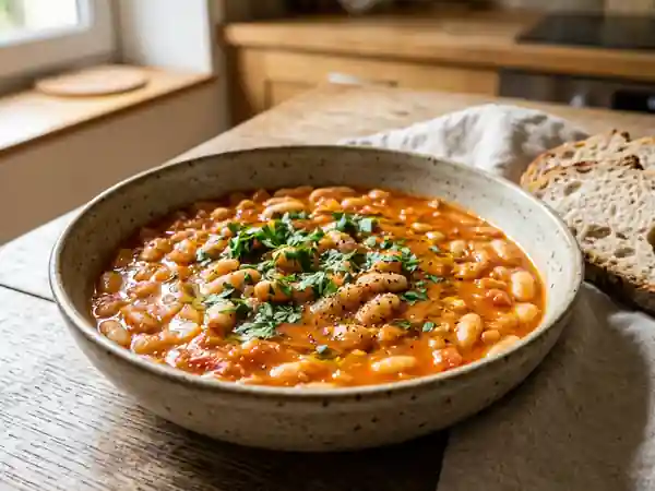 Haricots blancs frais mijotés à la sauce tomate maison - Photo de présentation