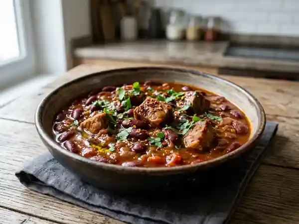 Haricots rouges à la mexicaine au porc savoureux et épicé - Photo de présentation
