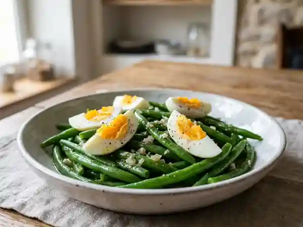 Haricots verts croquants en vinaigrette aux œufs durs - Photo de présentation