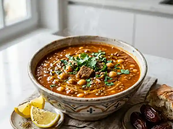 Harira marocaine traditionnelle : soupe épicée et réconfortante - Photo de présentation