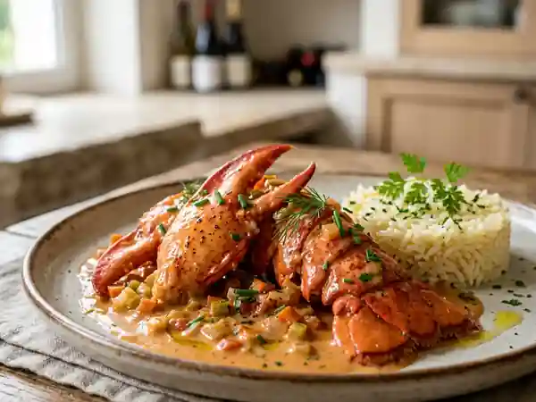 Homard Flambé au Cognac et Velouté de Légumes - Photo de présentation