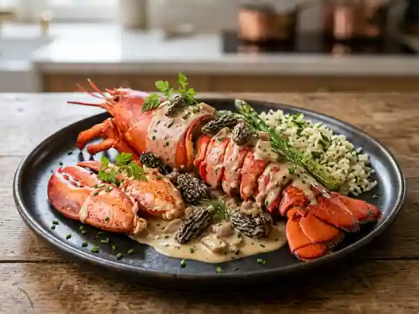 Homard nacré et sa réduction aux morilles - Photo de présentation