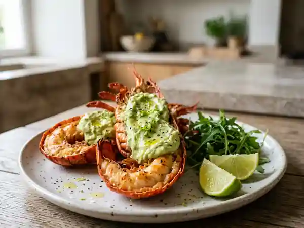 Homards rôtis, crème d'avocat fondante au citron - Photo de présentation