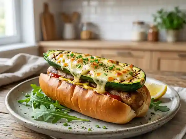 Hot-dog veggie : courgette fondante et gratinée - Photo de présentation