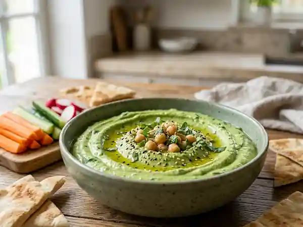 Houmous au basilic frais et pois chiches : recette facile et savoureuse - Photo de présentation