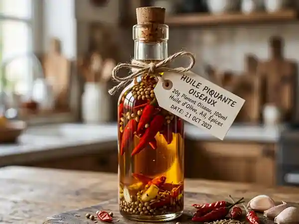 Huile piquante maison aux piments oiseaux : recette facile et savoureuse - Photo de présentation