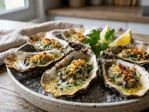 Huîtres gratinées au beurre d'escargot aillé - Photo de présentation