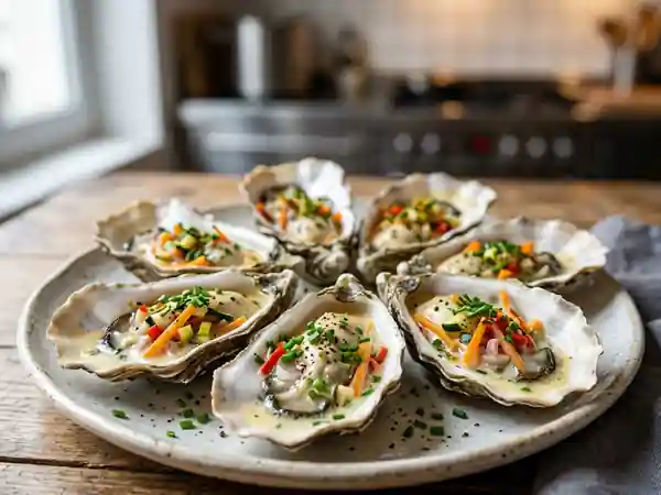 Huîtres chaudes aux légumes croquants : recette gourmande et raffinée - Photo de présentation