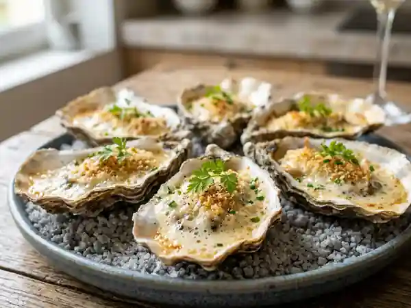 Huîtres chaudes au champagne, croûte craquante - Photo de présentation