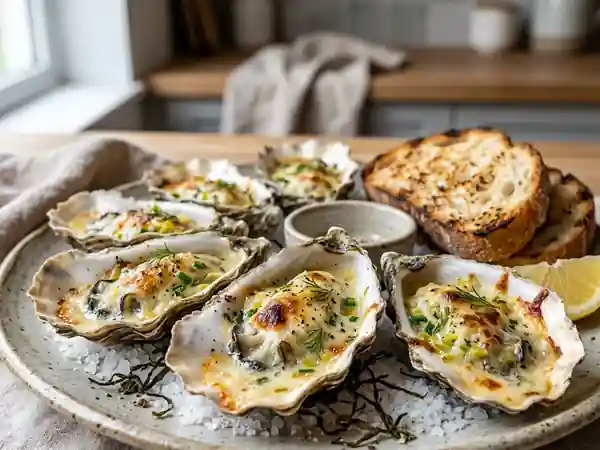 Huîtres gratinées au camembert et poireaux - Photo de présentation