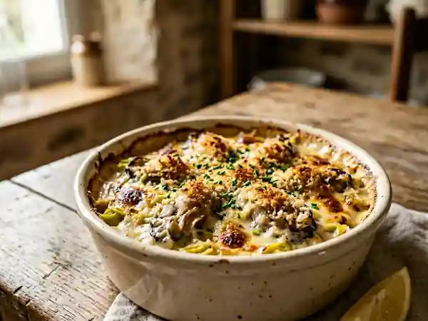 Huîtres gratinées sur fondue de poireaux - Photo de présentation