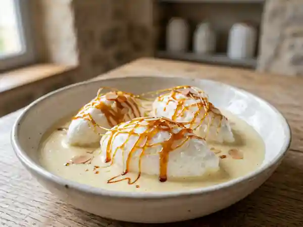 Île flottante caramélisée : dessert léger et gourmand - Photo de présentation