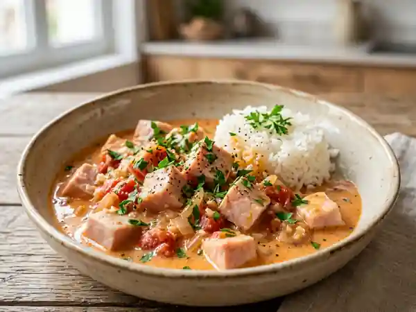 Jambon fondant sauce crème-tomate - Photo de présentation