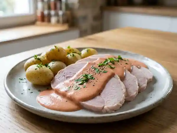 Jambon fondant et sa sauce aurore veloutée - Photo de présentation