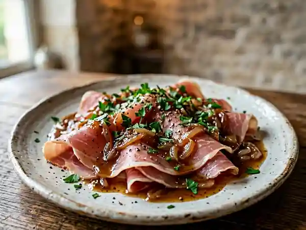 Jambon à l'échalote à la mode du Jura : recette traditionnelle savoureuse - Photo de présentation