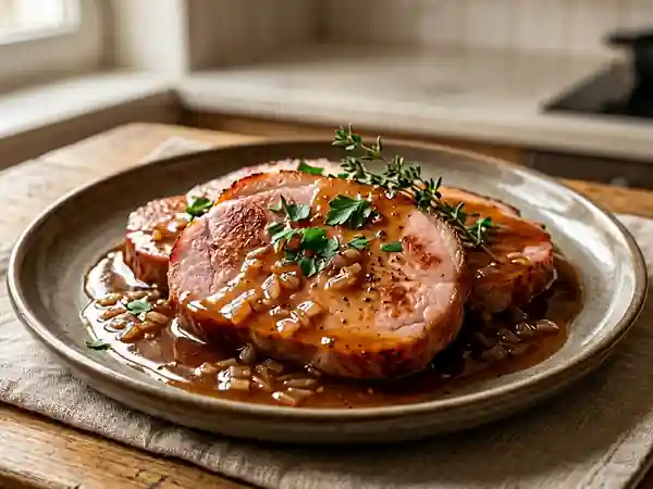 Jambon poêlé et sa sauce Madère onctueuse - Photo de présentation